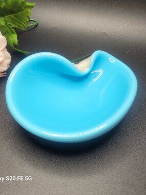 Vintage Murano Art Glass Bowl Blue White with Gold Italy MCM